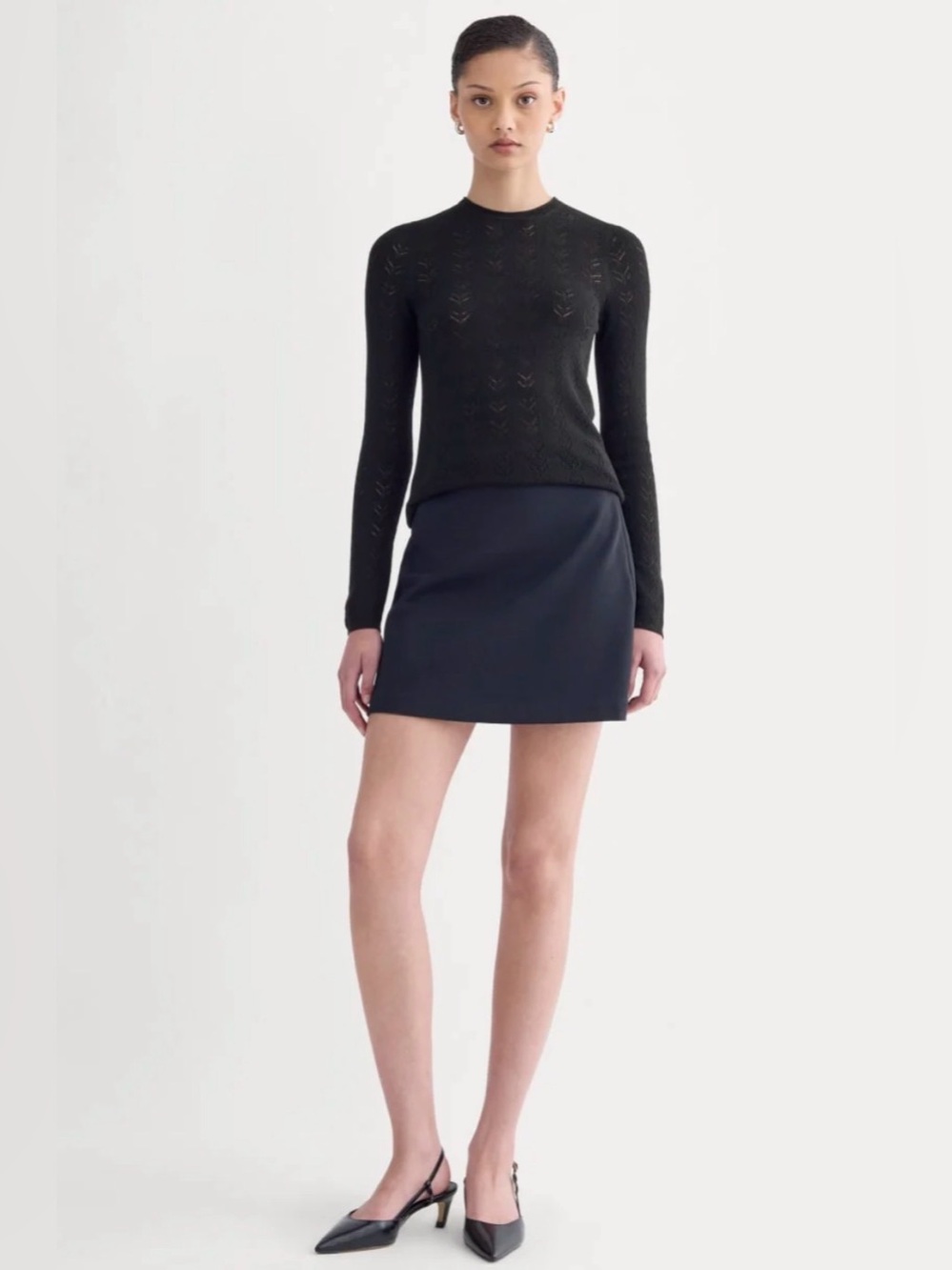New Everlane THE POINTELLE CREW IN ULTRASOFT MERINO Black Size S - Picture 12 of 12